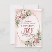Soft Blush Rose Gold Botanical 50th Birthday Thank Bedankkaart (Voorkant)