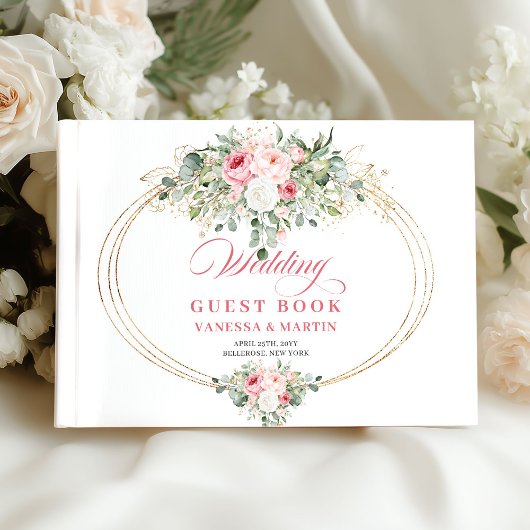 Soft blush roses gold greenery boho chic wedding gastenboek