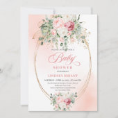 Soft Blush Roses Greenery Girl Baby Shower Invite Kaart (Voorkant)