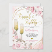 Soft Blush roze Rose Brunch en Bubble Invitation Kaart (Voorkant)