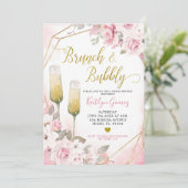 Soft Blush roze Rose Brunch en Bubble Invitation Kaart (Staand voorkant)