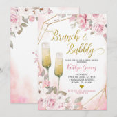 Soft Blush roze Rose Brunch en Bubble Invitation Kaart (Voorkant / Achterkant)