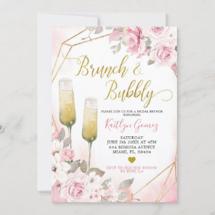 Soft Blush roze Rose Brunch en Bubble Invitation Kaart