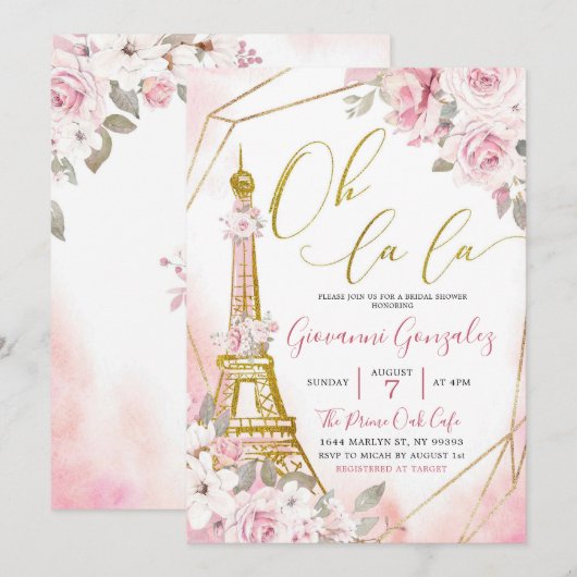 Soft Blush roze Rose Paris Vrijgezellenfeest Invit Kaart (Voorkant / Achterkant)