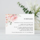 Soft Blush Roze Tuin Bloemen Trouwdetails Informatiekaartje (Staand voorkant)