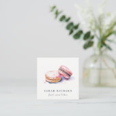 Soft Blush Roze Waterverf Franse Macarons Bakkerij Vierkante Visitekaartje (Staand voorkant)