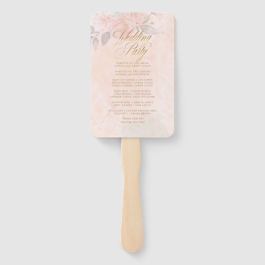 Soft Blush Rozen Wedding Ceremony Program ID828 Handwaaier (Achterkant)