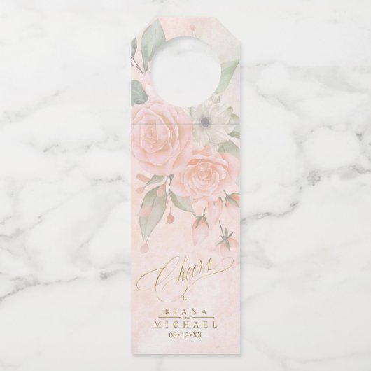 Soft Blush Rozen Wedding Cheers ID828 Flessenhanger (Voorkant)