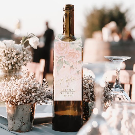 Soft Blush Rozen Wedding Cheers ID828 Flessenhanger