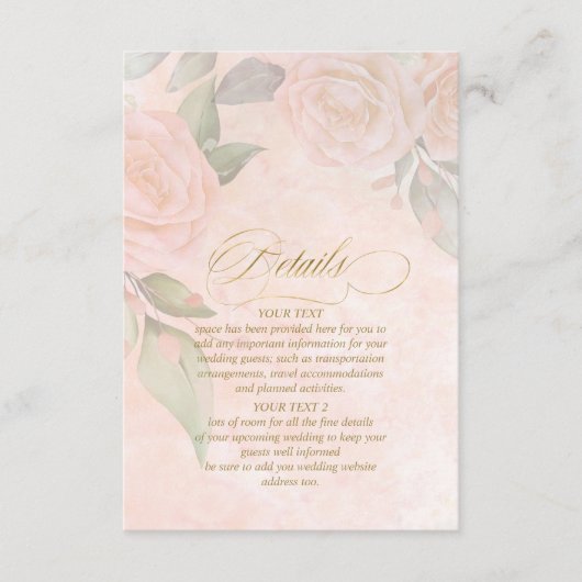 Soft Blush Rozen Wedding Details ID828 Informatiekaartje (Voorkant)