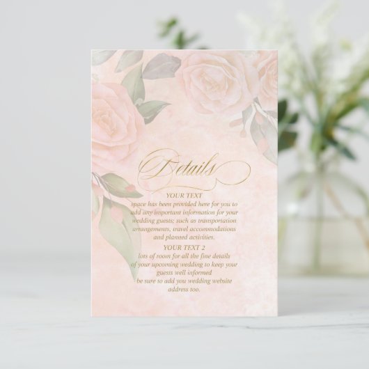 Soft Blush Rozen Wedding Details ID828 Informatiekaartje (Staand voorkant)