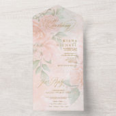 Soft Blush Rozen Wedding ID828 All In One Uitnodiging (Binnen)