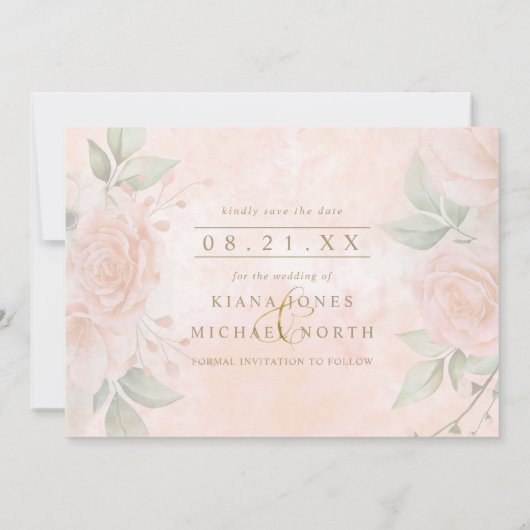 Soft Blush Rozen Wedding ID828 Save The Date (Achterkant)