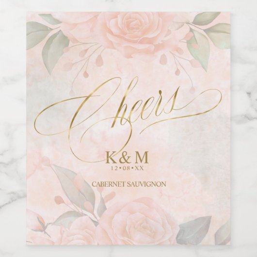 Soft Blush Rozen Wedding ID828 Wijn Etiket (Enkel label)