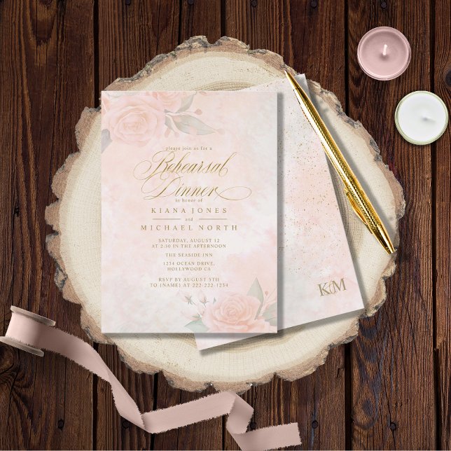 Soft Blush Rozen Wedding Rehearsal Dinner ID828 (Front/Back In Situ)