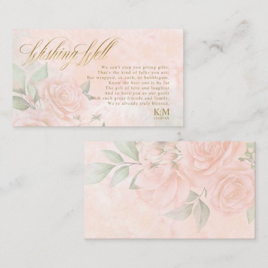 Soft Blush Rozen Wedding Wishing Well V3 ID828 Informatiekaartje (Voorkant / Achterkant)
