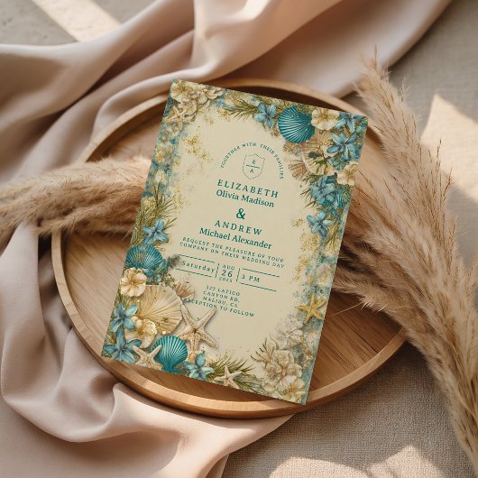 Soft Blush Seashell Floral Wedding Kaart