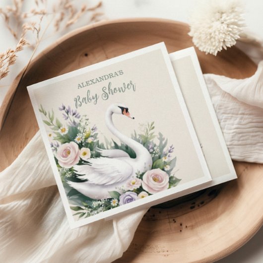 Soft Blush Swan Princess Baby shower Servet