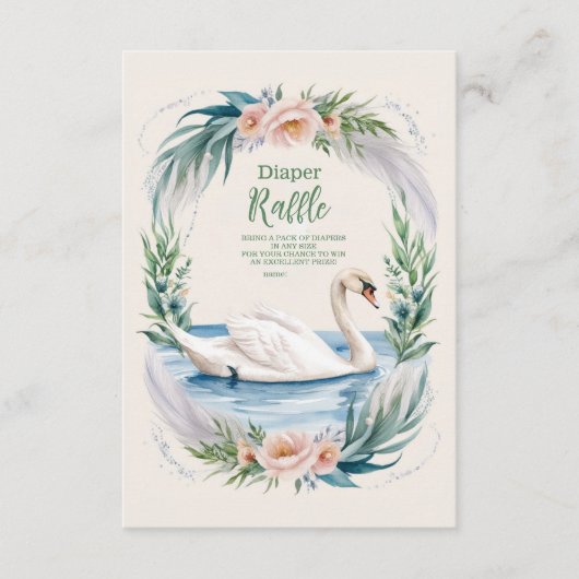 Soft Blush Swan Princess Diapper Raffle Informatiekaartje (Voorkant)