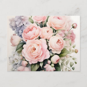 Soft Blush Waterverf Boeket met Rozen pioenen Briefkaart