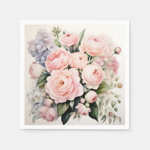 Soft Blush Waterverf Boeket met Rozen pioenen Servet