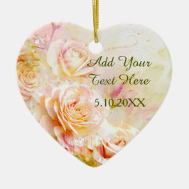 Soft Blush Waterverf Roos Bloemen Keramisch Ornament