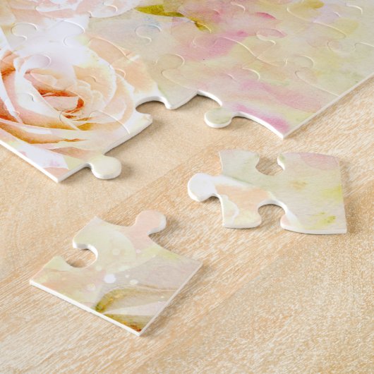 Soft Blush Waterverf Roos Bloemen Legpuzzel (Zijkant)