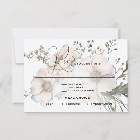 Soft Blush Waterverf Wildflower Wedding RSVP Kaartje (Voorkant)
