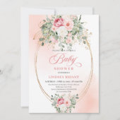 Soft Bohemian Blush Floral Gold Baby Shower Invite Kaart (Voorkant)