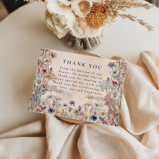 Soft Bohemian Floral Meadow Wedding Bedankkaart