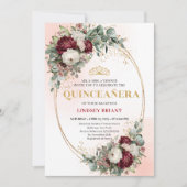 Soft Bohemian Marsala Flowers Gold 15th Birthday Kaart (Voorkant)