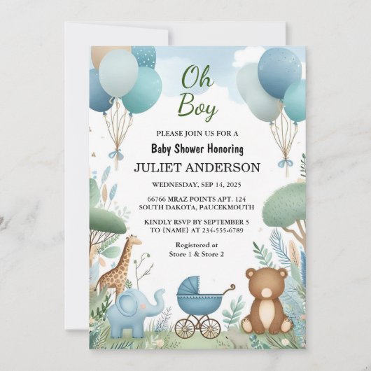 Soft Boho Beer Blue Cub Welkom Baby Boy Shower Kaart (Voorkant)