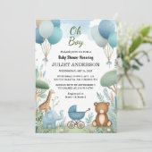 Soft Boho Beer Blue Cub Welkom Baby Boy Shower Kaart (Staand voorkant)