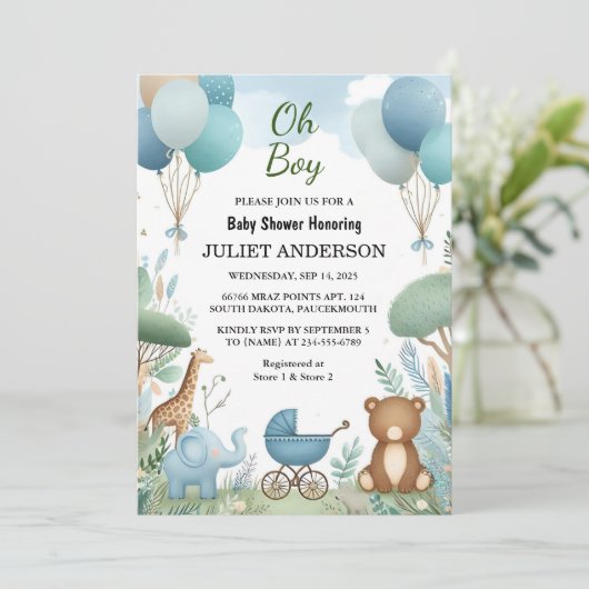 Soft Boho Beer Blue Cub Welkom Baby Boy Shower Kaart (Staand voorkant)