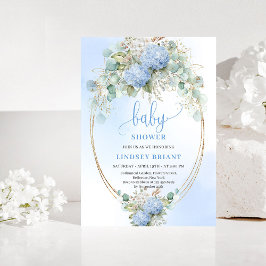 Soft Boho Blue Floral Baby Shower Gold Invitation Kaart