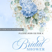 Soft Boho Blue Floral Bridal Shower Gold Invitatio Kaart