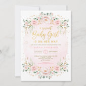 Soft Boho Blush Floral Wreath Girl Baby shower Kaart (Voorkant)