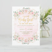 Soft Boho Blush Floral Wreath Girl Baby shower Kaart (Staand voorkant)