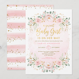 Soft Boho Blush Floral Wreath Girl Baby shower Kaart