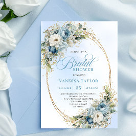 Soft Boho Dusty Blue Floral Greenery Bridal Shower Kaart