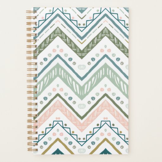 Soft Boho Ethnic Chevron Zig Zag Green Spiral Planner (Voorkant)