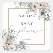 Soft Boho Floral Elegant Boheems Baby shower Vierkante Sticker (Voorkant)