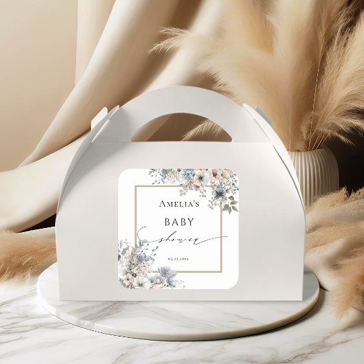 Soft Boho Floral Elegant Boheems Baby shower Vierkante Sticker