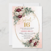 Soft Boho Maroon Peony Sweet Sixteen Celebration I Kaart (Voorkant)