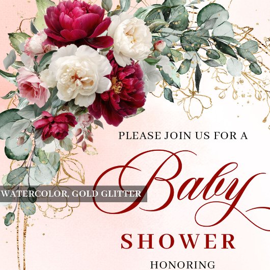 Soft Boho Marsala Peony Baby Shower Invite Kaart
