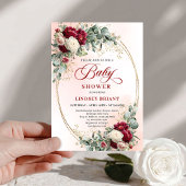 Soft Boho Marsala Peony Baby Shower Invite Kaart
