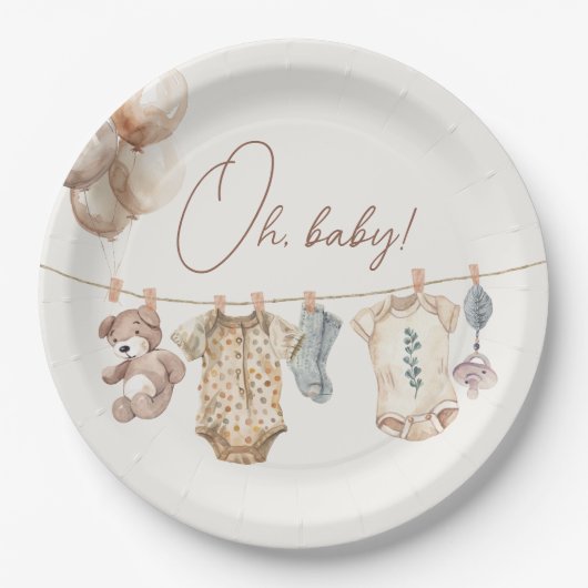 Soft Boho Neutral Baby Clothes Baby shower Papieren Bordje (Voorkant)