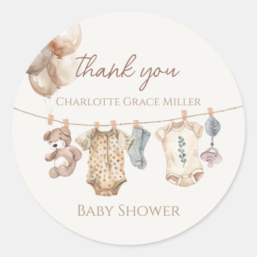 Soft Boho Neutral Baby Clothes Baby shower Ronde Sticker (Voorkant)