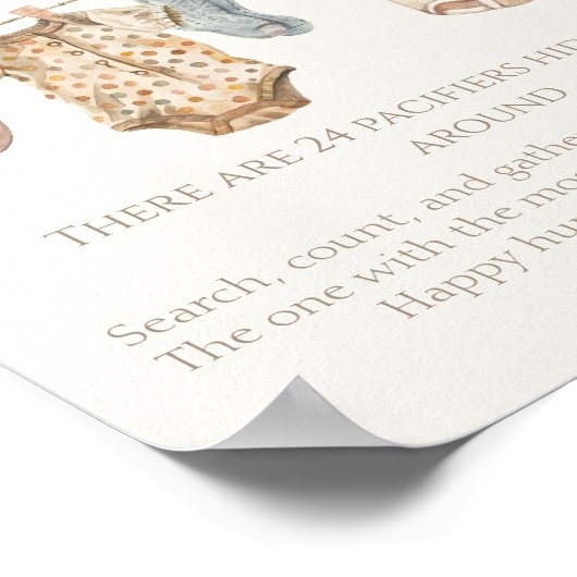 Soft Boho Neutral Baby Clothes Pacifier Hunt Poster (Hoek)