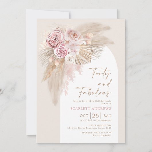 Soft Boho Pampas Grass Dried Flower 40th Birthday Kaart (Voorkant)